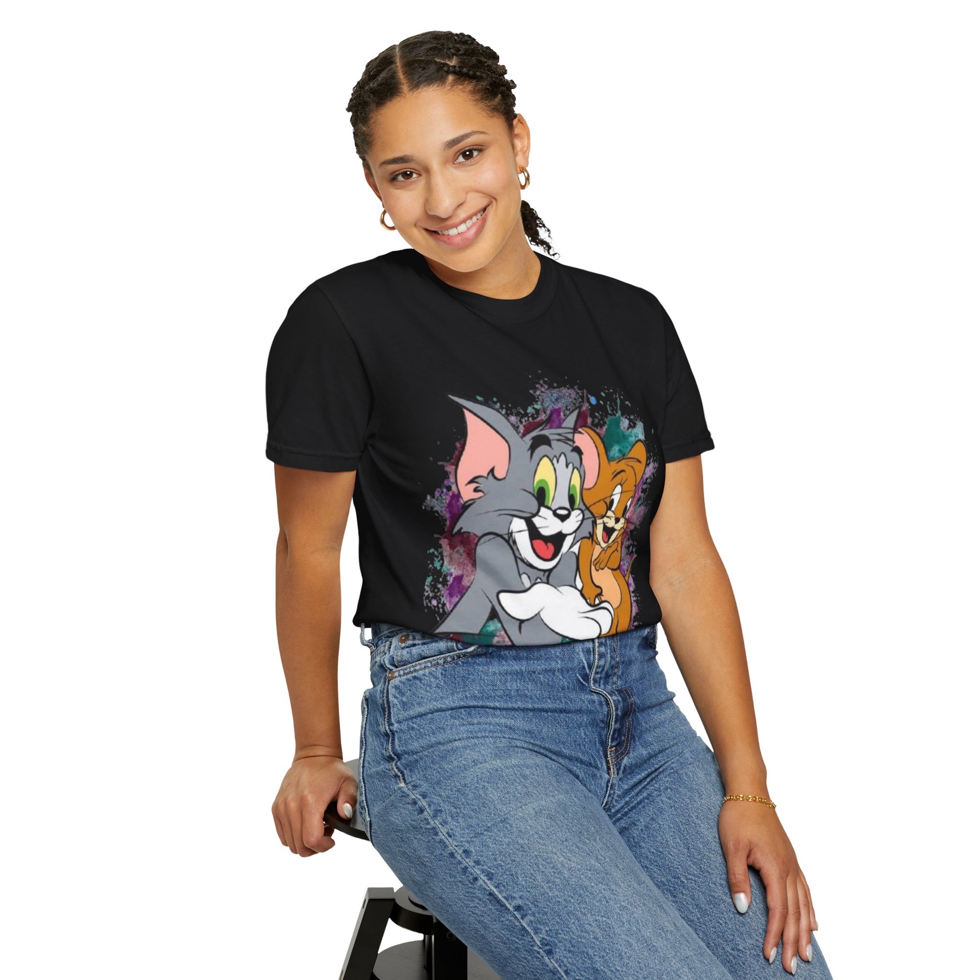 Tom and Jerry Garment-Dyed T-shirt, Cartoon T-shirt, Unisex T-shirt, Funny Shirt, Vintage Cartoon Tee, Gift for Him/Her