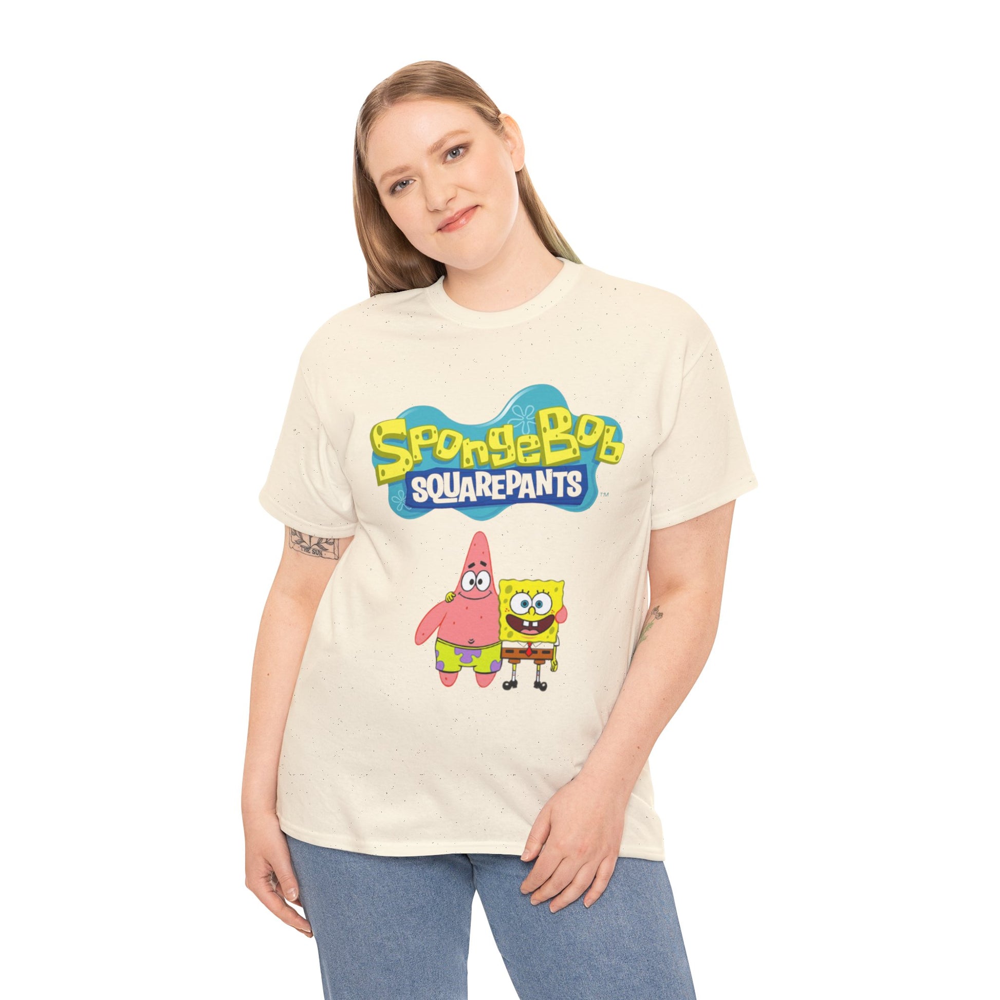 SpongeBob SquarePants Unisex Heavy Cotton Tee, Fun Graphic Tee, Nostalgic T-Shirt, Gift for Kids and Adults, Cartoon Lover Apparel
