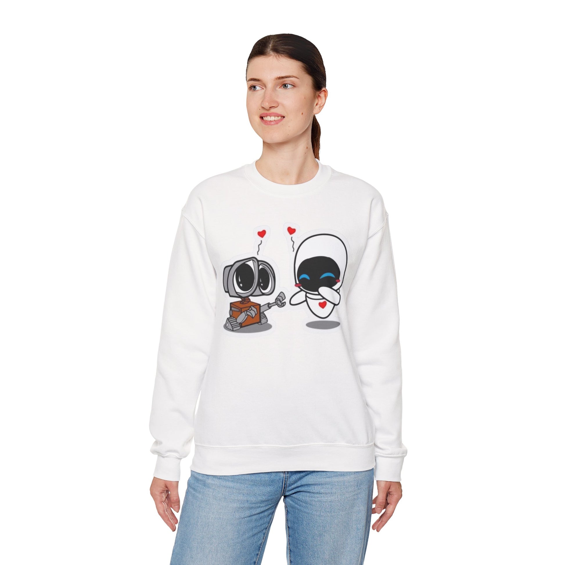 Cute Robot Love Crewneck Sweatshirt, Valentine's Day Gift, Cozy Unisex Pullover, Couple Sweatshirt, Cute Graphic Apparel