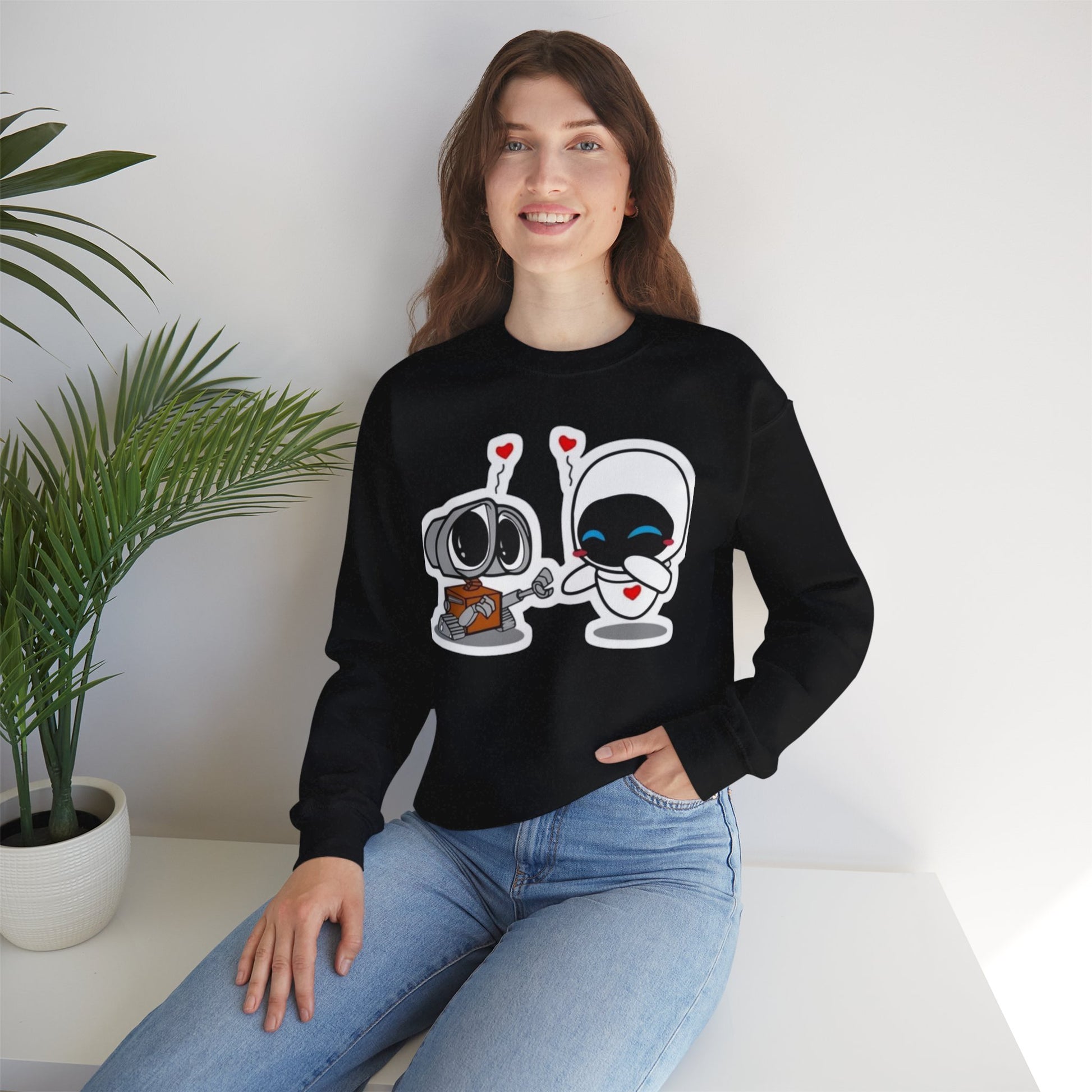 Cute Robot Love Crewneck Sweatshirt, Valentine's Day Gift, Cozy Unisex Pullover, Couple Sweatshirt, Cute Graphic Apparel