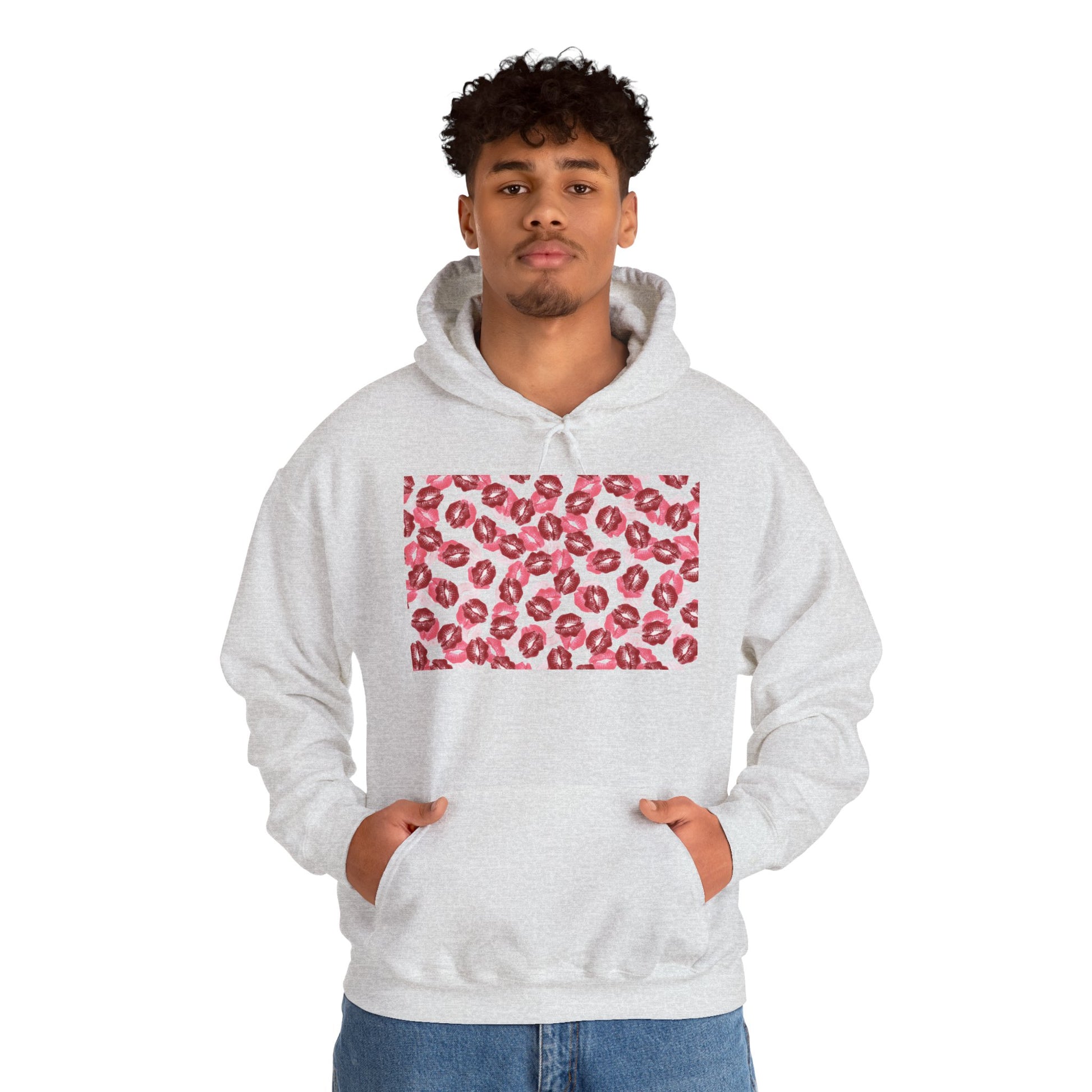 kiss print Cozy Floral Pattern Hoodie - Casual Fashion, Perfect for Gifting, Unisex Style, Comfortable Sweatshirt, Great for All Seasons
