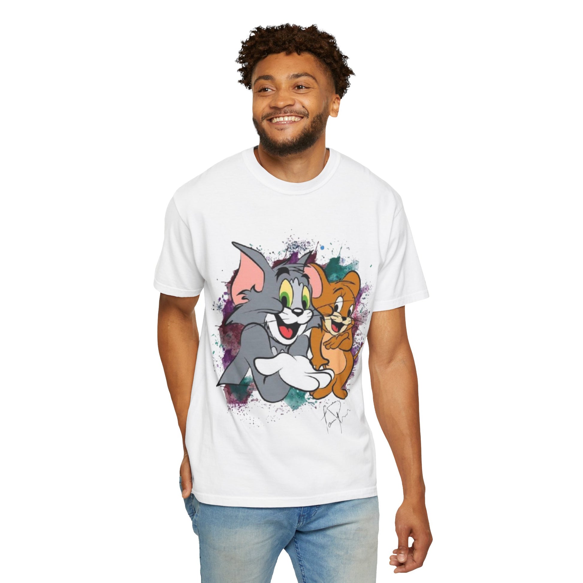Tom and Jerry Garment-Dyed T-shirt, Cartoon T-shirt, Unisex T-shirt, Funny Shirt, Vintage Cartoon Tee, Gift for Him/Her